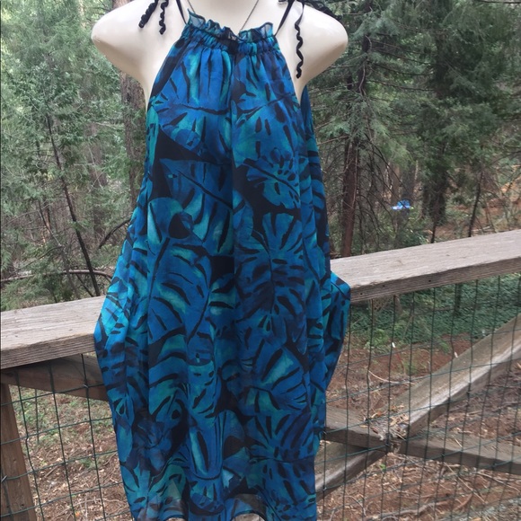 I .Madeline turquoise tropical print shades of the blue shift flowy halter dress - Picture 11 of 15